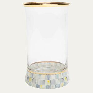 MacKenzie-Childs Sterling Check Highball Glass NEW without Box Gray Blue Check